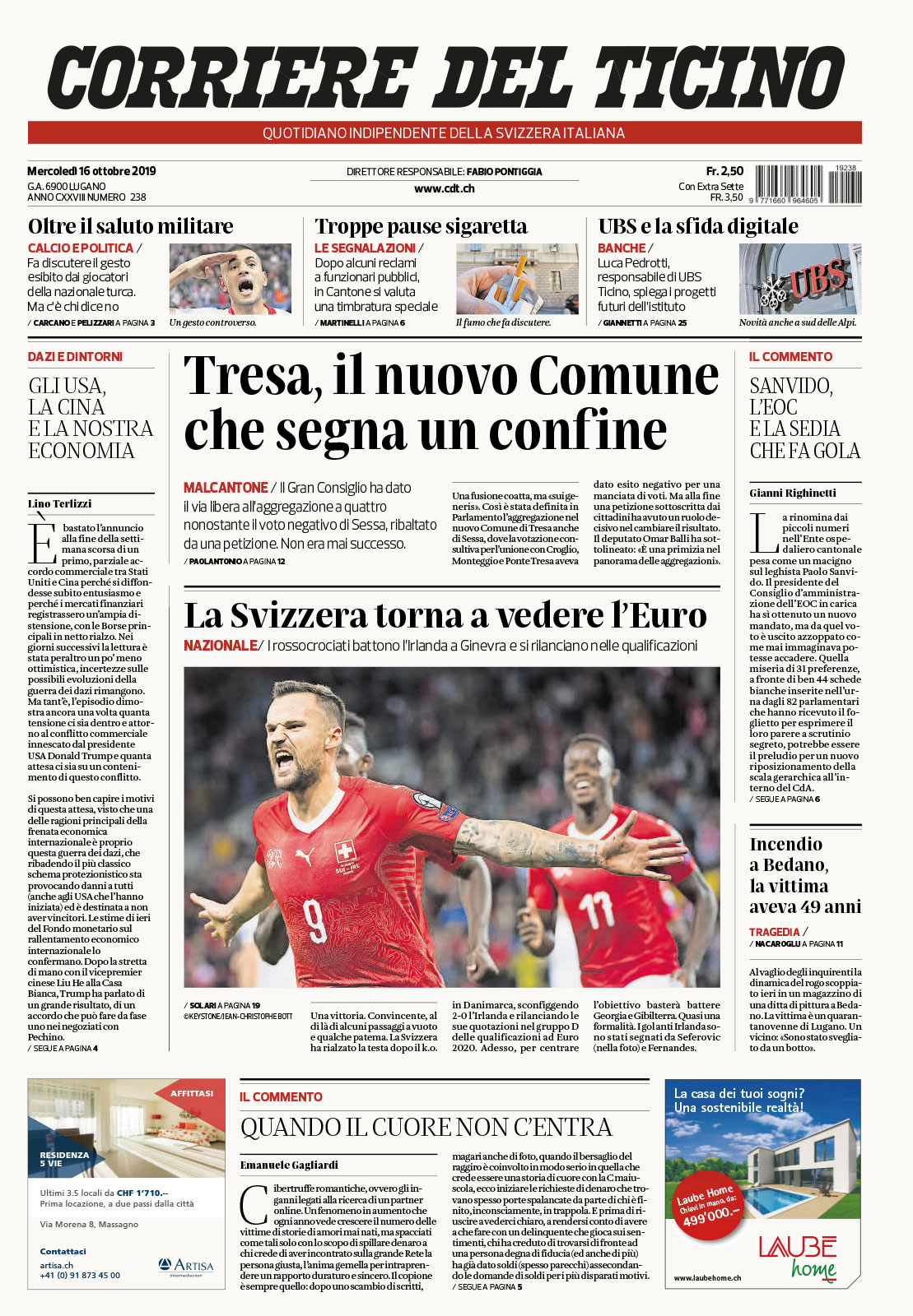 ©Davide Viganò Corriere del ticino Prima Pagnina